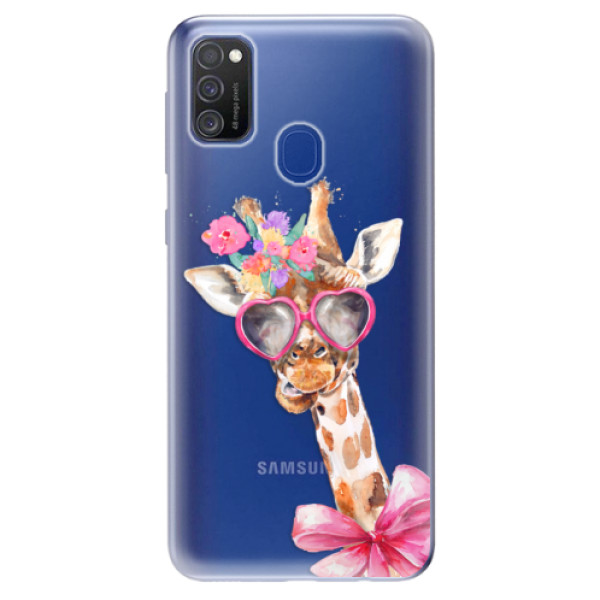 Odolné silikonové pouzdro iSaprio - Lady Giraffe na mobil Samsung Galaxy M21 (Silikonový odolný kryt, obal, pouzdro iSaprio - Lady Giraffe na mobilní telefon Samsung Galaxy M21)