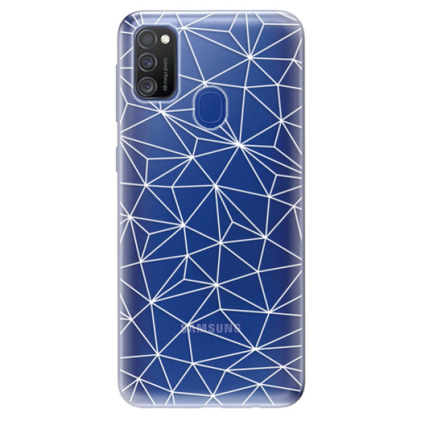 Odolné silikonové pouzdro iSaprio - Abstract Triangles 03 - white na mobil Samsung Galaxy M21 (Silikonový odolný kryt, obal, pouzdro iSaprio - Abstract Triangles 03 - white na mobilní telefon Samsung Galaxy M21)