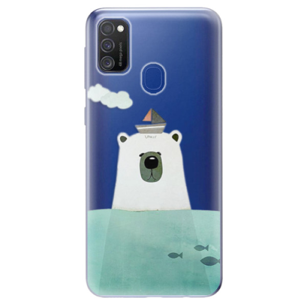 Odolné silikonové pouzdro iSaprio - Bear With Boat na mobil Samsung Galaxy M21 (Silikonový odolný kryt, obal, pouzdro iSaprio - Bear With Boat na mobilní telefon Samsung Galaxy M21)