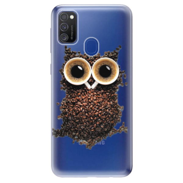 Odolné silikonové pouzdro iSaprio - Owl And Coffee na mobil Samsung Galaxy M21 (Silikonový odolný kryt, obal, pouzdro iSaprio - Owl And Coffee na mobilní telefon Samsung Galaxy M21)