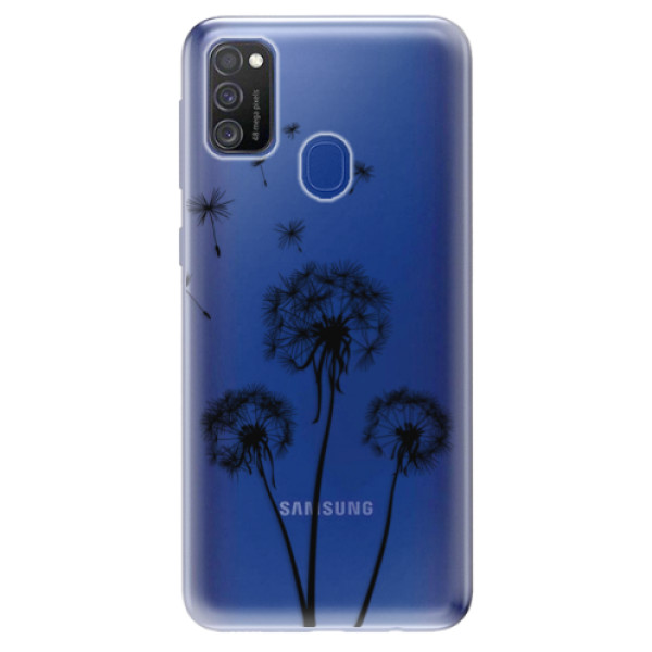 Odolné silikonové pouzdro iSaprio - Three Dandelions - black na mobil Samsung Galaxy M21 (Silikonový odolný kryt, obal, pouzdro iSaprio - Three Dandelions - black na mobilní telefon Samsung Galaxy M21)