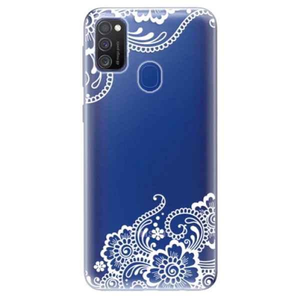 Odolné silikonové pouzdro iSaprio - White Lace 02 na mobil Samsung Galaxy M21 (Silikonový odolný kryt, obal, pouzdro iSaprio - White Lace 02 na mobilní telefon Samsung Galaxy M21)