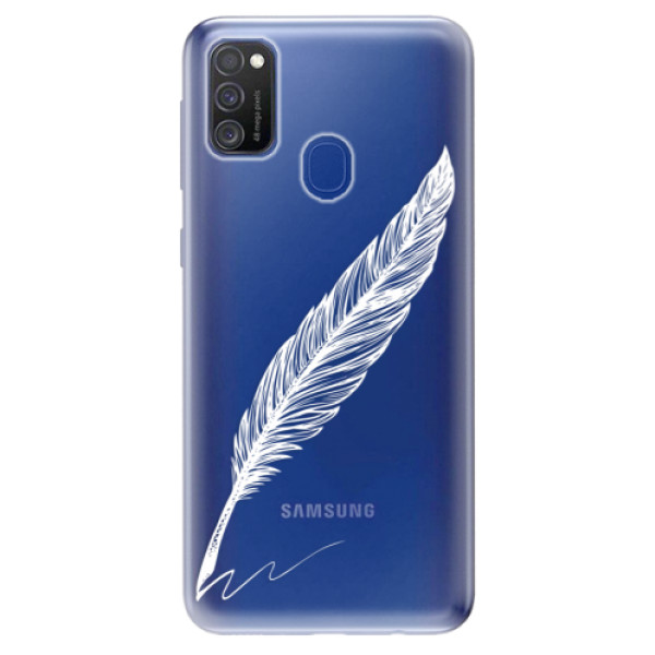 Odolné silikonové pouzdro iSaprio - Writing By Feather - white - Samsung Galaxy M21
