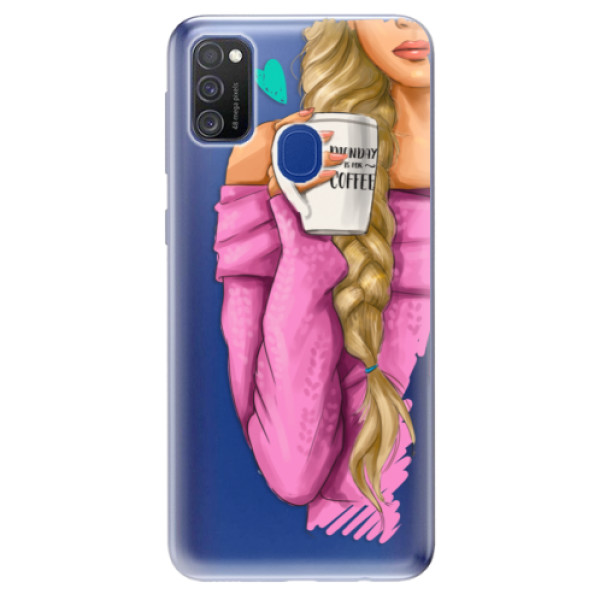 Odolné silikonové pouzdro iSaprio - My Coffe and Blond Girl - Samsung Galaxy M21