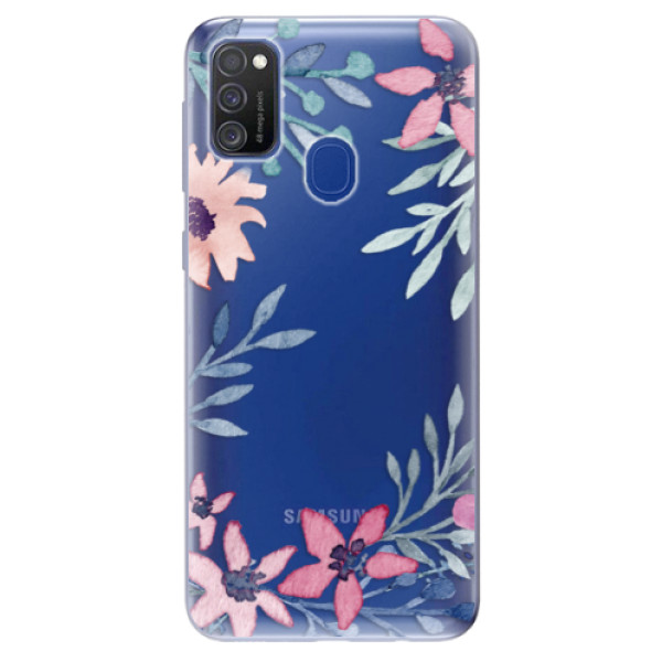 Odolné silikonové pouzdro iSaprio - Leaves and Flowers na mobil Samsung Galaxy M21 (Silikonový odolný kryt, obal, pouzdro iSaprio - Leaves and Flowers na mobilní telefon Samsung Galaxy M21)