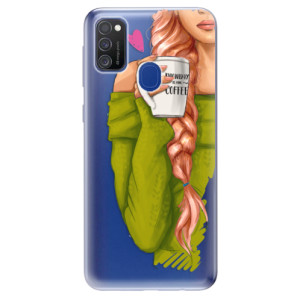 Odolné silikonové pouzdro iSaprio - My Coffe and Redhead Girl na mobil Samsung Galaxy M21