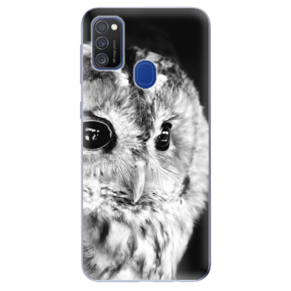 Odolné silikonové pouzdro iSaprio - BW Owl na mobil Samsung Galaxy M21 (Silikonový odolný kryt, obal, pouzdro iSaprio - BW Owl na mobilní telefon Samsung Galaxy M21)