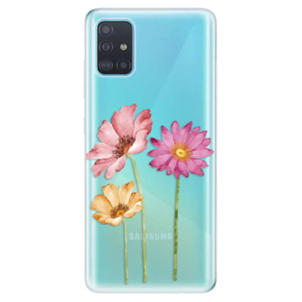 Odolné silikonové pouzdro iSaprio - Three Flowers na mobil Samsung Galaxy A51 (Silikonový odolný kryt, obal, pouzdro iSaprio - Three Flowers na mobilní telefon Samsung Galaxy A51)