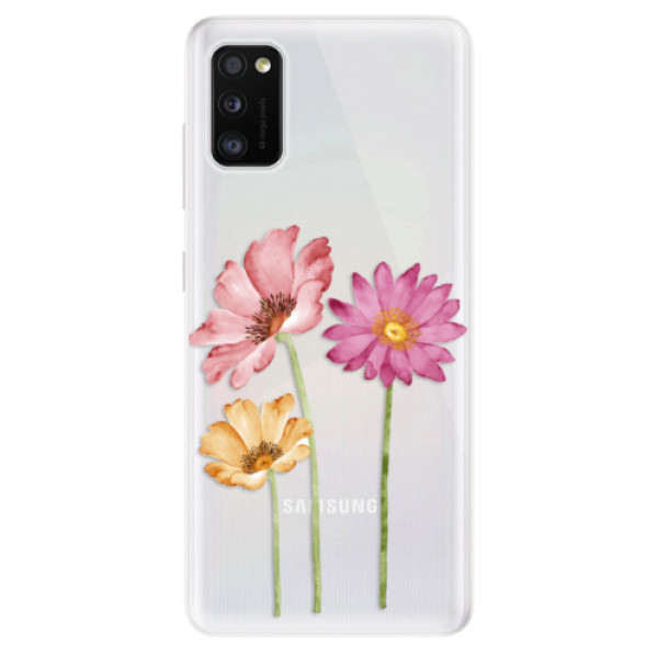 Odolné silikonové pouzdro iSaprio - Three Flowers - na mobil Samsung Galaxy A41 (Odolný silikonový kryt, obal pouzdro iSaprio - Three Flowers - na mobilní telefon Samsung Galaxy A41)