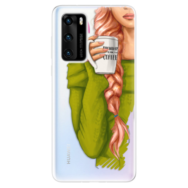 Odolné silikonové pouzdro iSaprio - My Coffe and Redhead Girl - Huawei P40