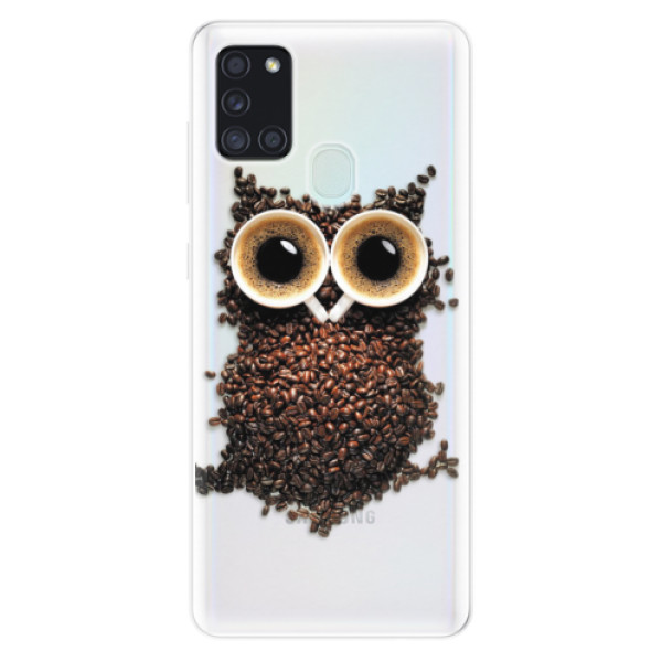 Odolné silikonové pouzdro iSaprio - Owl And Coffee na mobil Samsung Galaxy A21s (Odolný silikonový kryt, obal, pouzdro iSaprio s motivem Owl And Coffee na mobilní telefon Samsung Galaxy A21s)