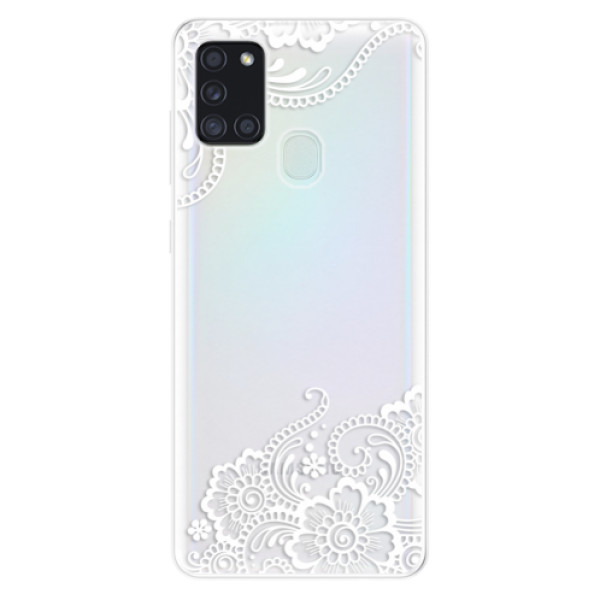 Odolné silikonové pouzdro iSaprio - White Lace 02 na mobil Samsung Galaxy A21s (Odolný silikonový kryt, obal, pouzdro iSaprio s motivem White Lace 02 na mobilní telefon Samsung Galaxy A21s)