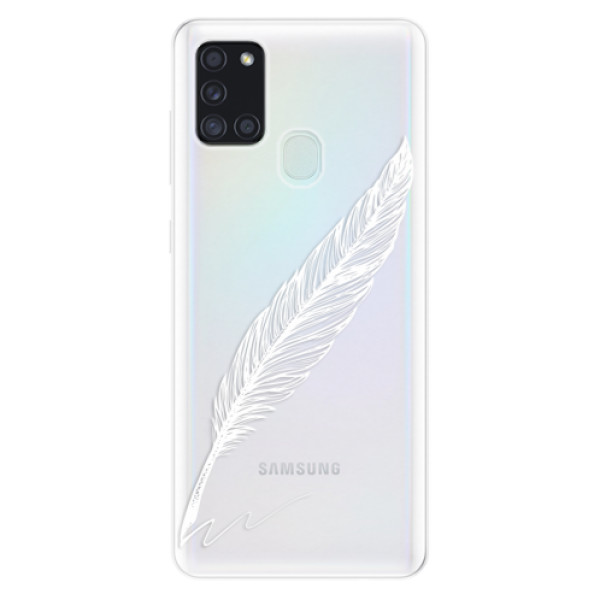 Levně Odolné silikonové pouzdro iSaprio - Writing By Feather - white - Samsung Galaxy A21s