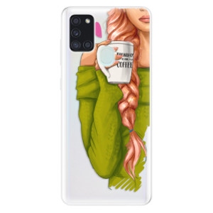 Odolné silikonové pouzdro iSaprio - My Coffe and Redhead Girl na mobil Samsung Galaxy A21s