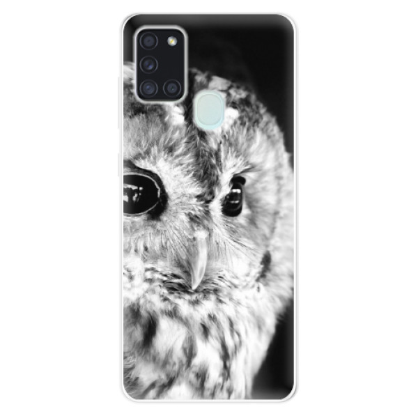 Odolné silikonové pouzdro iSaprio - BW Owl na mobil Samsung Galaxy A21s (Odolný silikonový kryt, obal, pouzdro iSaprio s motivem BW Owl na mobilní telefon Samsung Galaxy A21s)