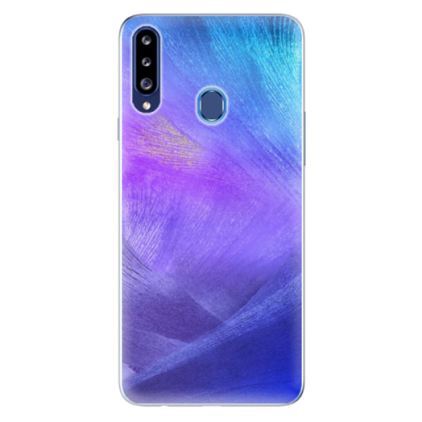 Odolné silikonové pouzdro iSaprio - Purple Feathers na mobil Samsung Galaxy A20s (Odolný silikonový kryt, obal, pouzdro iSaprio - Purple Feathers na mobilní telefon Samsung Galaxy A20s)