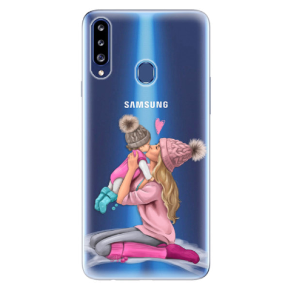 Odolné silikonové pouzdro iSaprio - Kissing Mom - Blond and Girl - Samsung Galaxy A20s