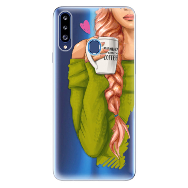 Odolné silikonové pouzdro iSaprio - My Coffe and Redhead Girl - Samsung Galaxy A20s