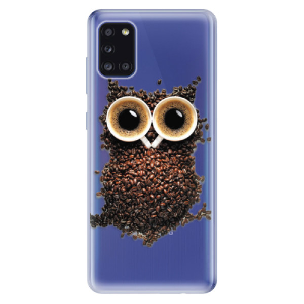 Odolné silikonové pouzdro iSaprio - Owl And Coffee na mobil Samsung Galaxy A31 (Odolný silikonový kryt, obal, pouzdro iSaprio - Owl And Coffee na mobilní telefon Samsung Galaxy A31)