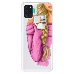 Plastové pouzdro iSaprio - My Coffe and Blond Girl na mobil Samsung Galaxy A21s