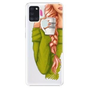 Plastové pouzdro iSaprio - My Coffe and Redhead Girl na mobil Samsung Galaxy A21s