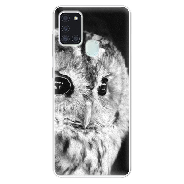 Plastové pouzdro iSaprio - BW Owl na mobil Samsung Galaxy A21s (Plastový kryt, obal, pouzdro iSaprio - BW Owl na mobilní telefon Samsung Galaxy A21s)