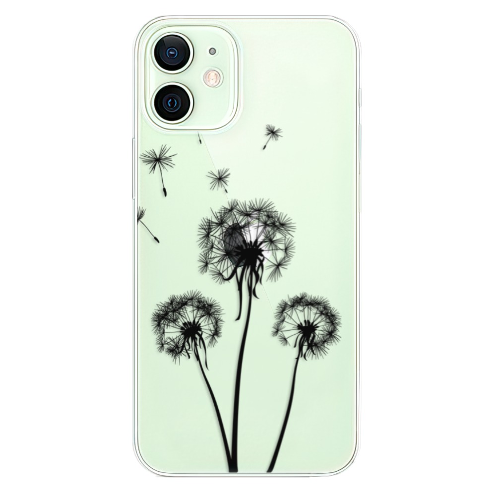 Odolné silikonové pouzdro iSaprio - Three Dandelions - black na mobil Apple iPhone 12 Mini (Odolný silikonový kryt, obal, pouzdro iSaprio - Three Dandelions - black na mobilní telefon Apple iPhone 12 Mini)