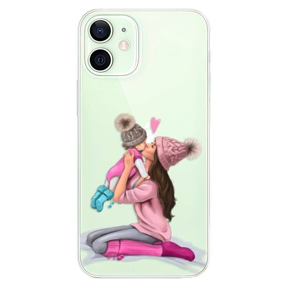 Odolné silikonové pouzdro iSaprio - Kissing Mom - Brunette and Girl - iPhone 12 mini
