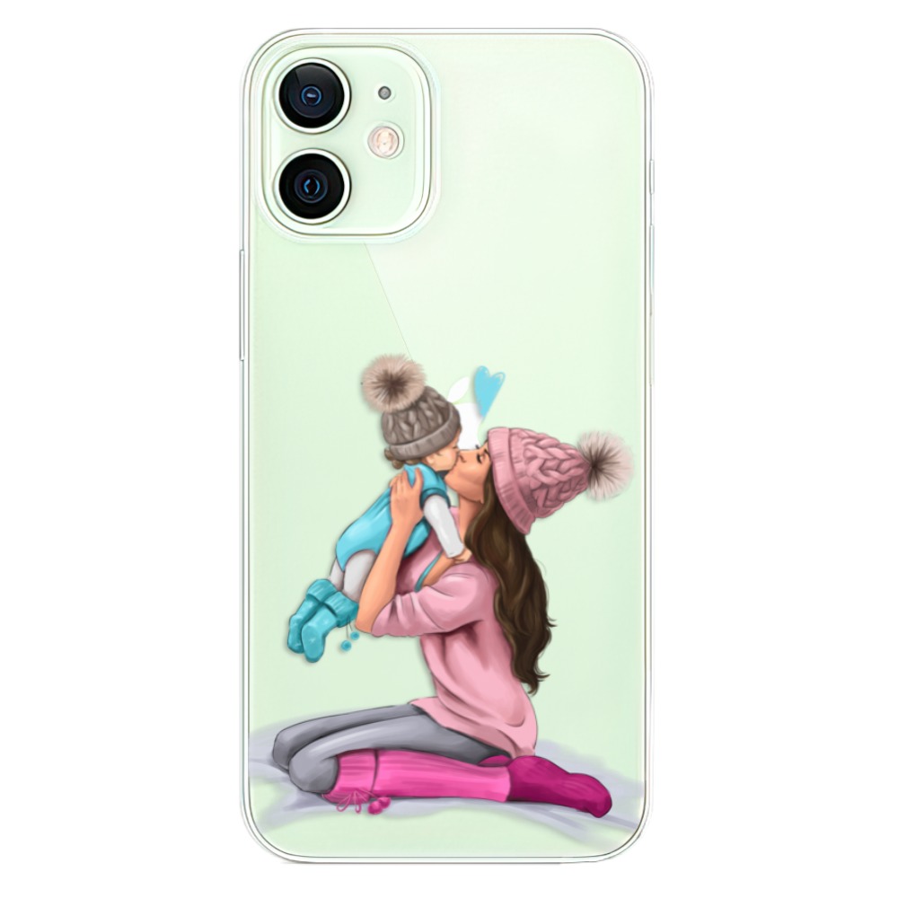 Odolné silikonové pouzdro iSaprio - Kissing Mom - Brunette and Boy - iPhone 12