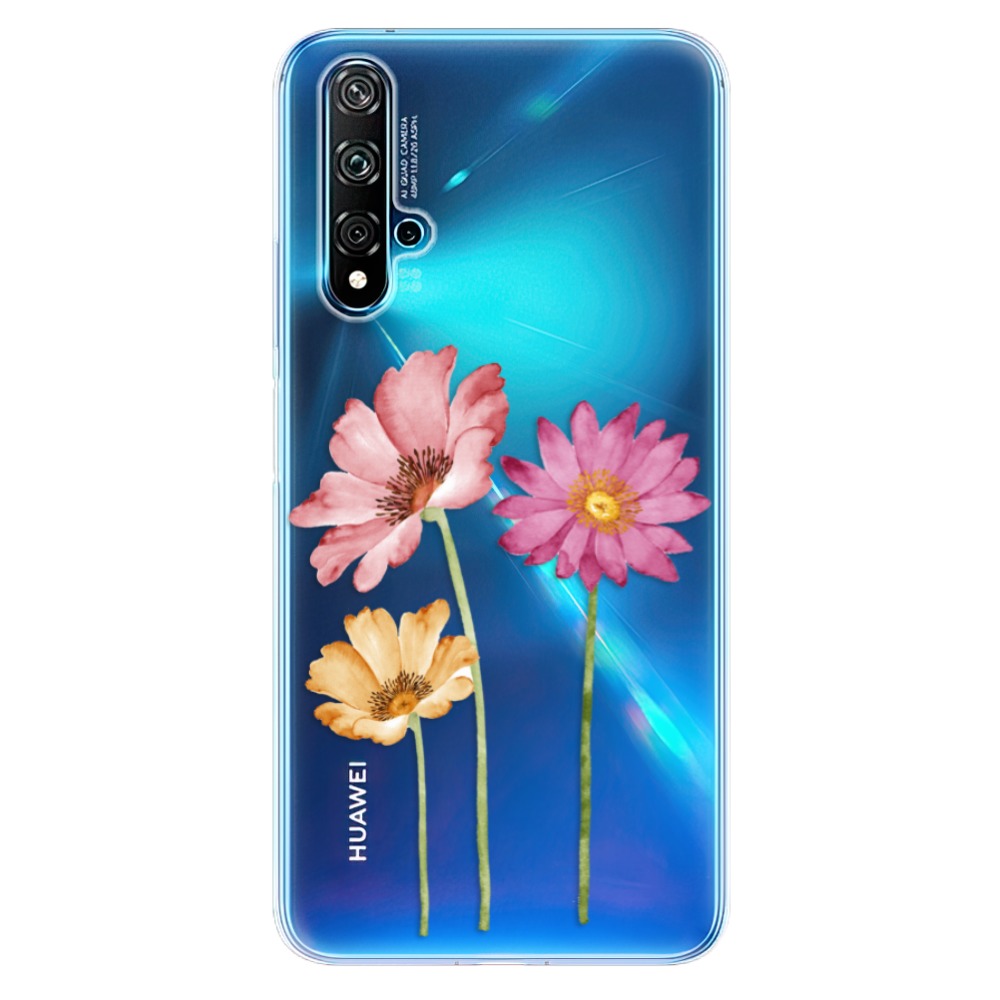 Odolné silikonové pouzdro iSaprio - Three Flowers na mobil Huawei Nova 5T / Honor 20 (Odolný silikonový kryt, obal, pouzdro iSaprio - Three Flowers na mobilní telefon Huawei Nova 5T / Honor 20)