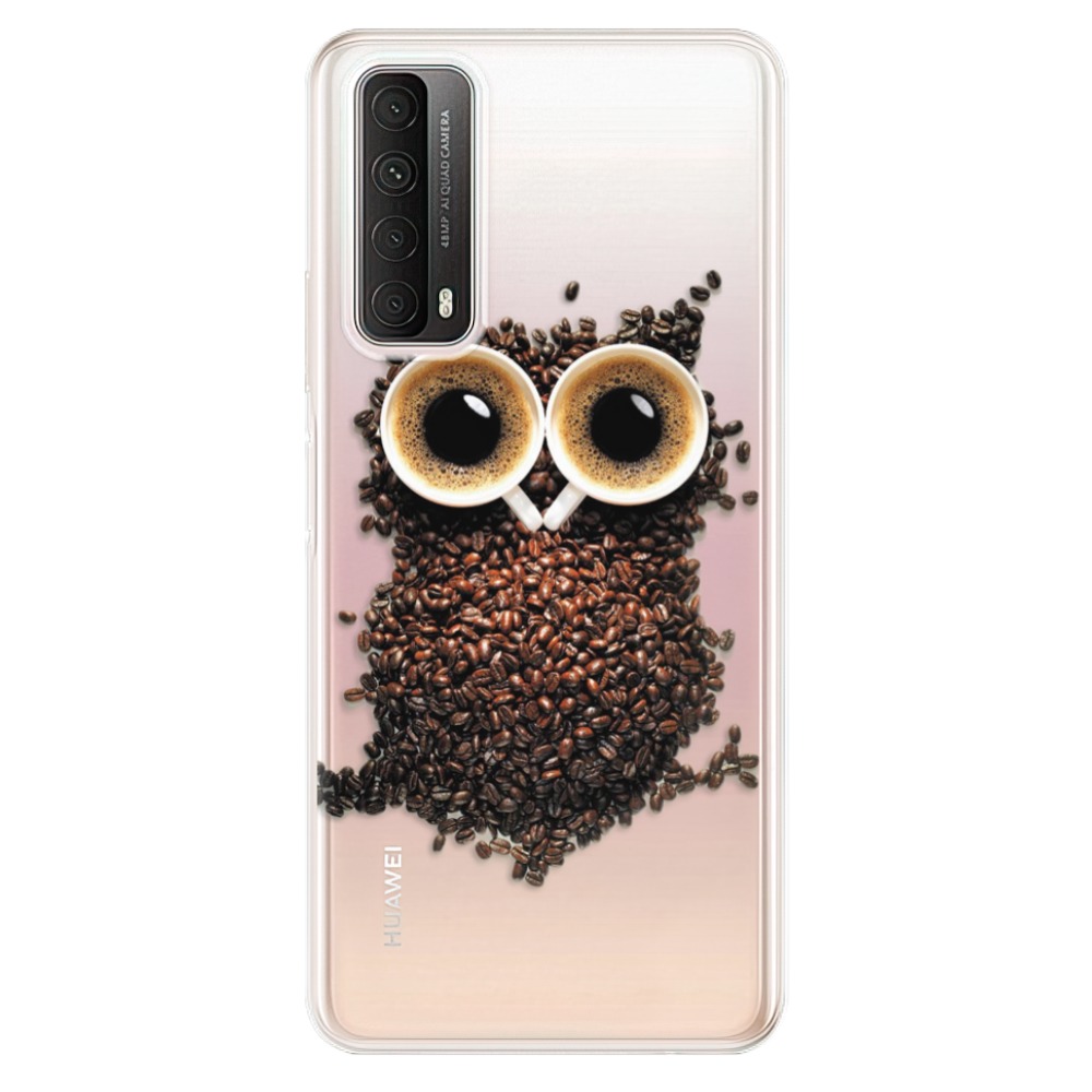 Odolné silikonové pouzdro iSaprio - Owl And Coffee na mobil Huawei P Smart 2021 (Odolný silikonový kryt, obal, pouzdro iSaprio - Owl And Coffee na mobilní telefon Huawei P Smart (2021))