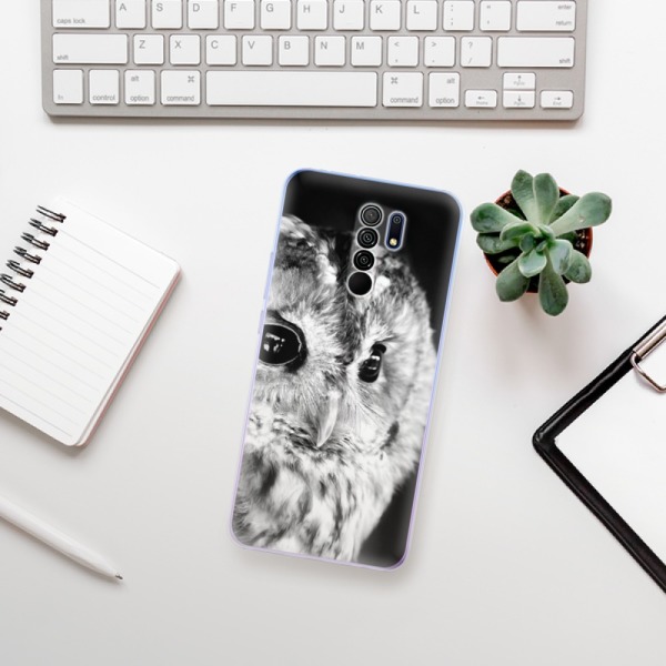 Odolné silikonové pouzdro iSaprio - BW Owl na mobil Xiaomi Redmi 9 - VÝPRODEJ