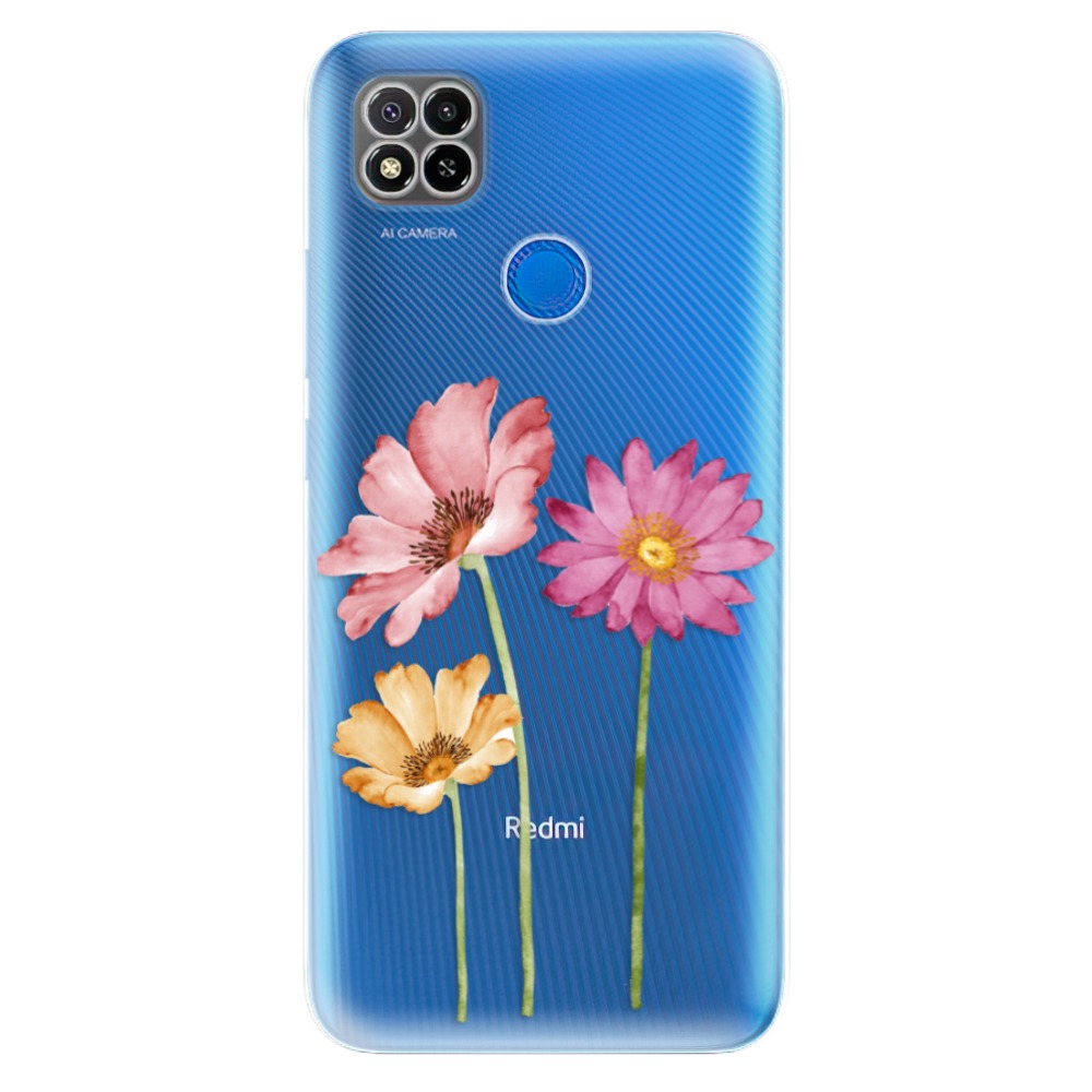 Odolné silikonové pouzdro iSaprio - Three Flowers na mobil Xiaomi Redmi 9C (Odolný silikonový kryt, obal, pouzdro iSaprio - Three Flowers na mobilní telefon Xiaomi Redmi 9C)