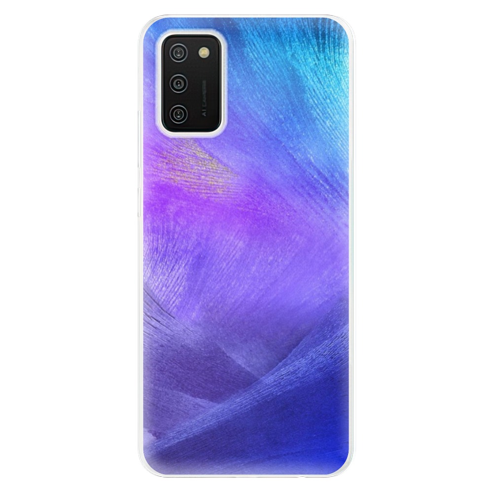 Odolné silikonové pouzdro iSaprio - Purple Feathers na mobil Samsung Galaxy A02s (Odolný silikonový kryt, obal, pouzdro iSaprio - Purple Feathers na mobilní telefon Samsung Galaxy A02s)