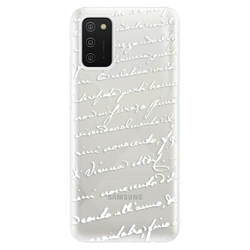 Odolné silikonové pouzdro iSaprio - Handwriting 01 - white - Samsung Galaxy A02s