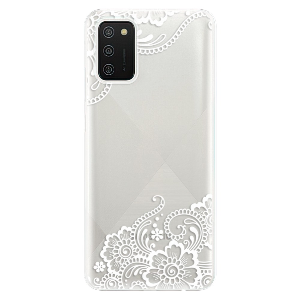 Odolné silikonové pouzdro iSaprio - White Lace 02 na mobil Samsung Galaxy A02s (Odolný silikonový kryt, obal, pouzdro iSaprio - White Lace 02 na mobilní telefon Samsung Galaxy A02s)