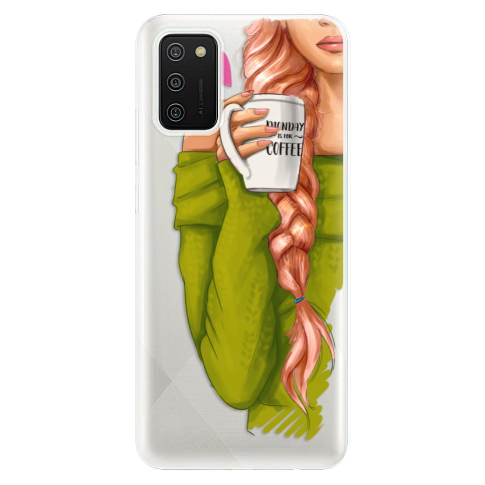 Odolné silikonové pouzdro iSaprio - My Coffe and Redhead Girl - Samsung Galaxy A02s