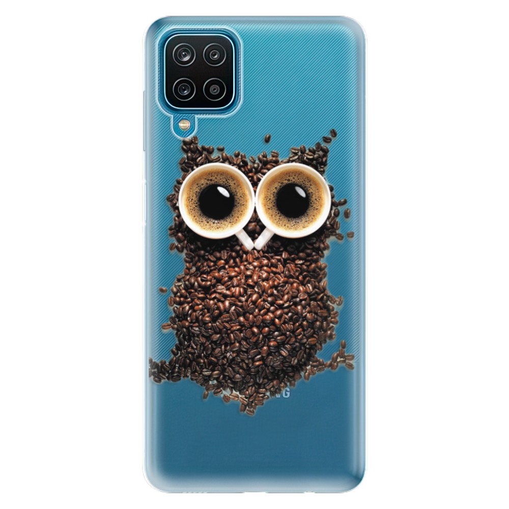 Odolné silikonové pouzdro iSaprio - Owl And Coffee na mobil Samsung Galaxy A12 (Odolný silikonový kryt, obal, pouzdro iSaprio - Owl And Coffee na mobilní telefon Samsung Galaxy A12)