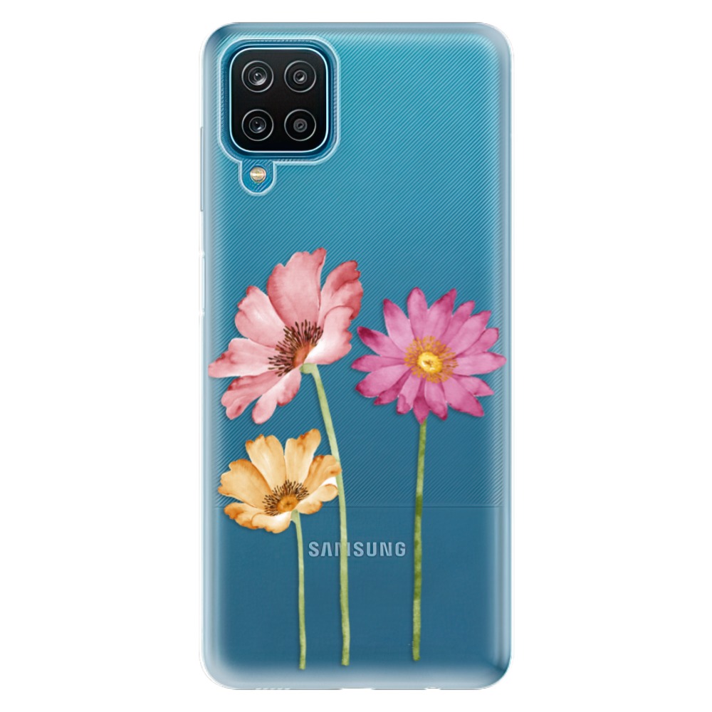 Odolné silikonové pouzdro iSaprio - Three Flowers na mobil Samsung Galaxy A12 (Odolný silikonový kryt, obal, pouzdro iSaprio - Three Flowers na mobilní telefon Samsung Galaxy A12)