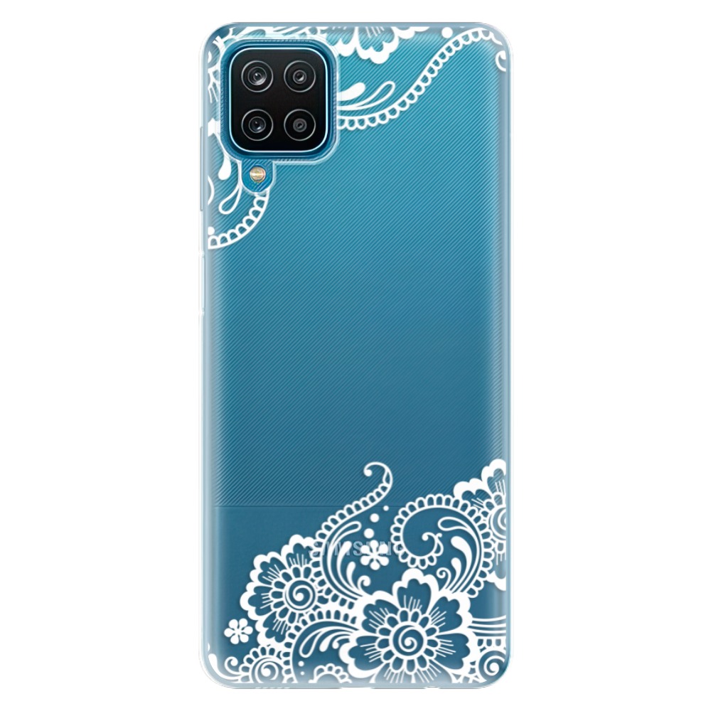 Odolné silikonové pouzdro iSaprio - White Lace 02 na mobil Samsung Galaxy A12 (Odolný silikonový kryt, obal, pouzdro iSaprio - White Lace 02 na mobilní telefon Samsung Galaxy A12)