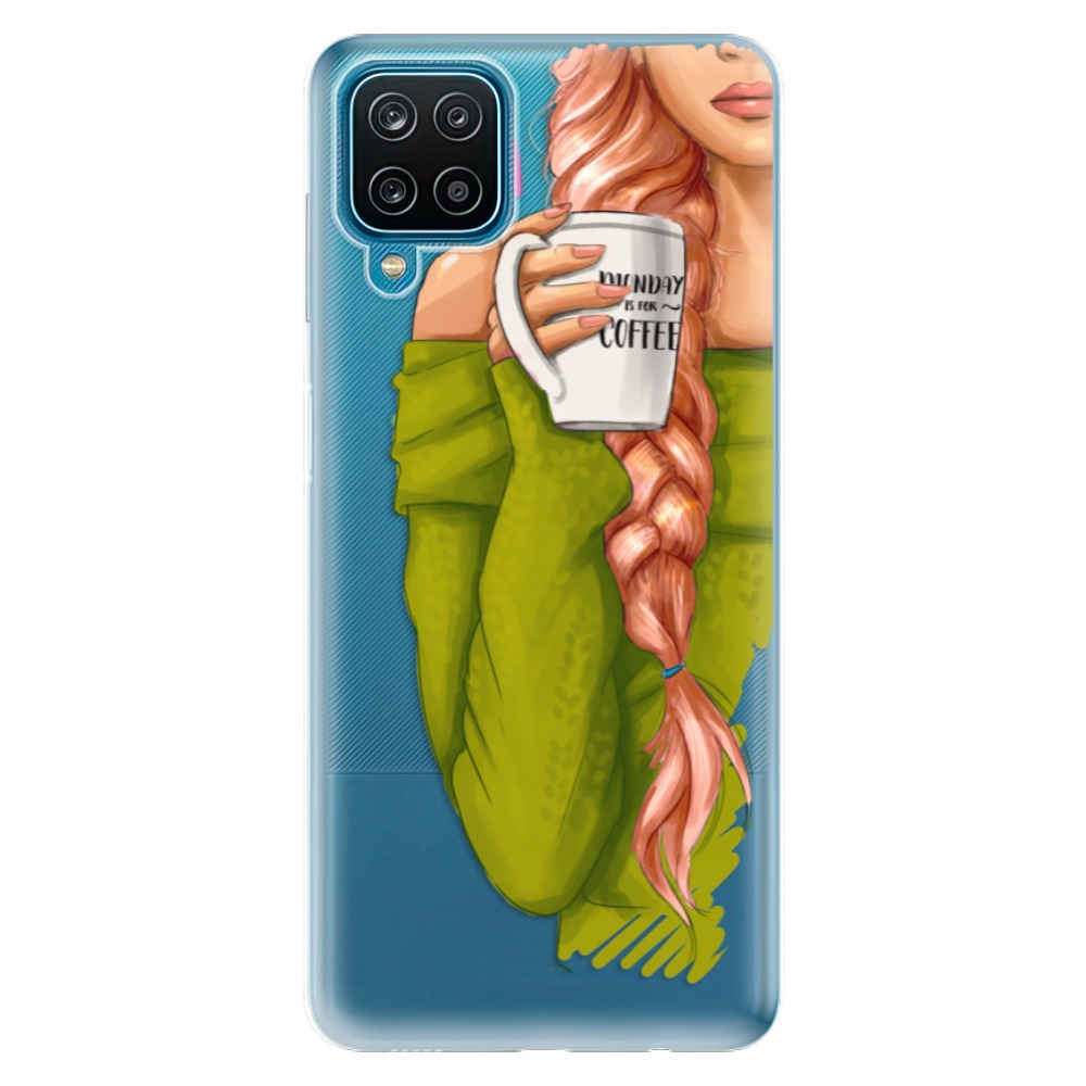 Odolné silikonové pouzdro iSaprio - My Coffe and Redhead Girl - Samsung Galaxy A12