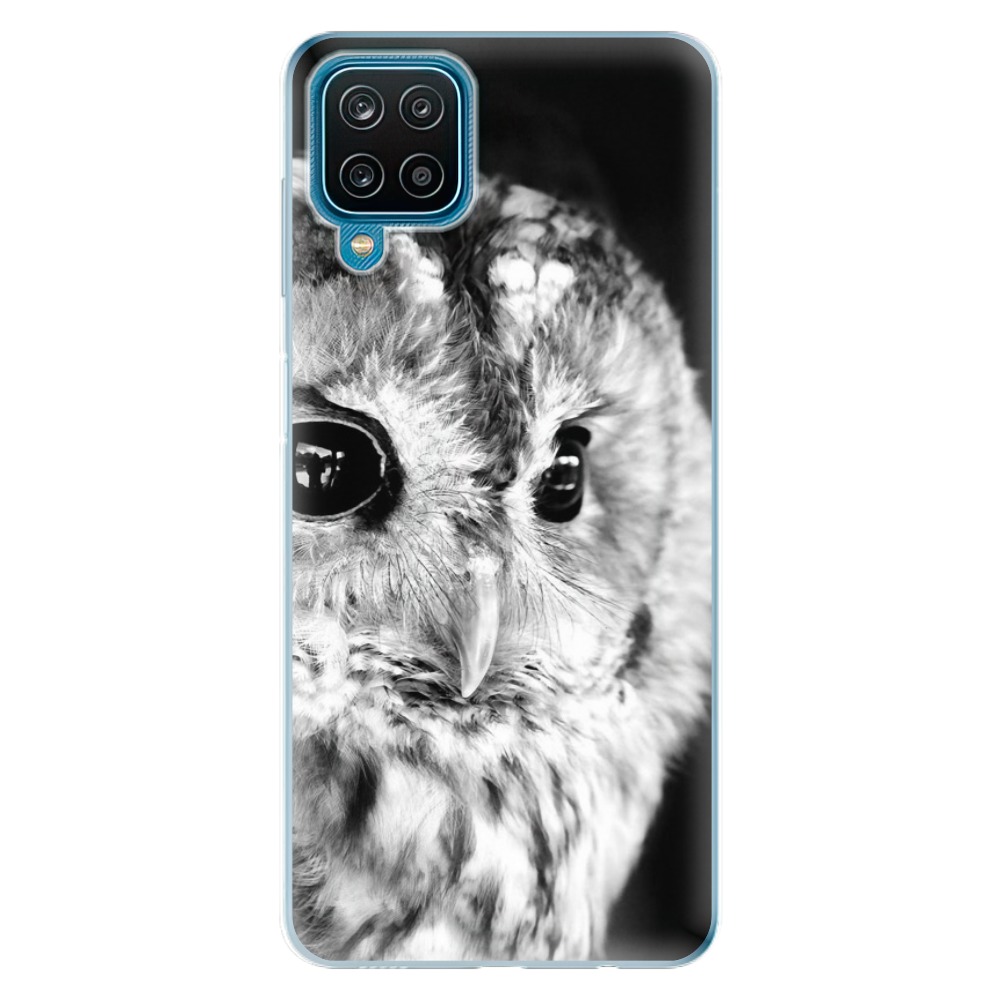 Odolné silikonové pouzdro iSaprio - BW Owl na mobil Samsung Galaxy A12 (Odolný silikonový kryt, obal, pouzdro iSaprio - BW Owl na mobilní telefon Samsung Galaxy A12)
