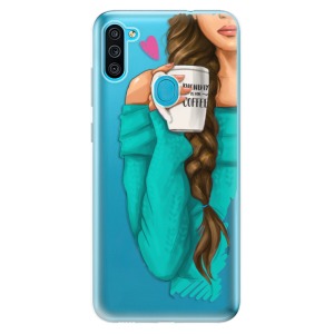 Odolné silikonové pouzdro iSaprio - My Coffe and Brunette Girl na mobil Samsung Galaxy M11