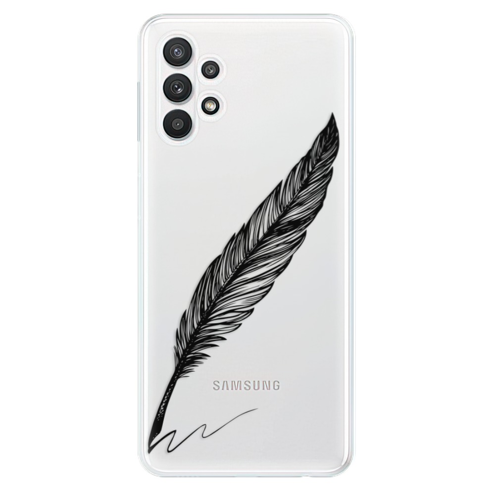 Odolné silikonové pouzdro iSaprio - Writing By Feather - black na mobil Samsung Galaxy A32 5G (Odolný silikonový kryt, obal, pouzdro iSaprio - Writing By Feather - black na mobilní telefon Samsung Galaxy A32 5G)