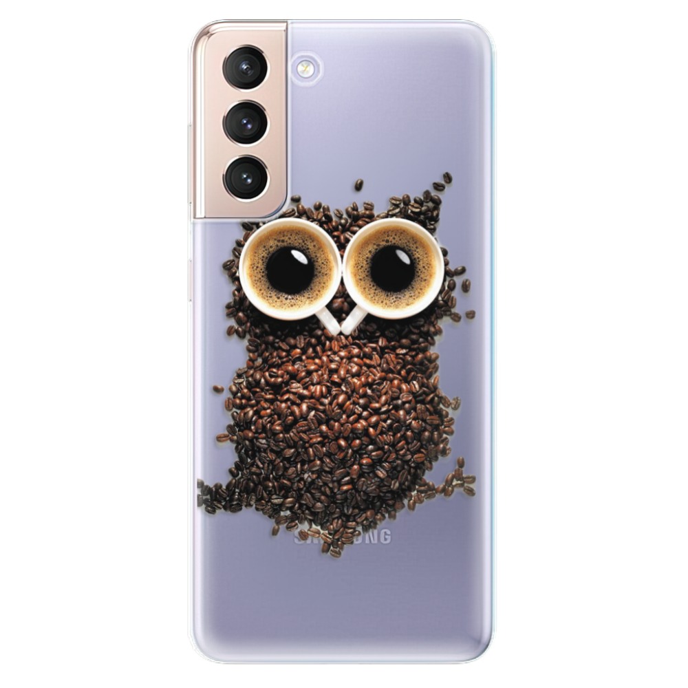 Odolné silikonové pouzdro iSaprio - Owl And Coffee na mobil Samsung Galaxy S21 5G (Odolný silikonový kryt, obal, pouzdro iSaprio - Owl And Coffee na mobilní telefon Samsung Galaxy S21 5G)
