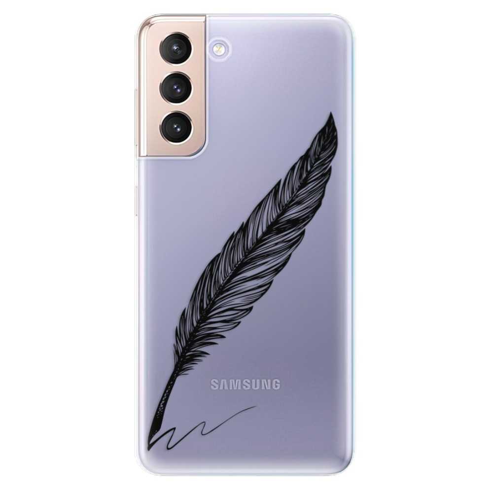 Odolné silikonové pouzdro iSaprio - Writing By Feather - black na mobil Samsung Galaxy S21 5G (Odolný silikonový kryt, obal, pouzdro iSaprio - Writing By Feather - black na mobilní telefon Samsung Galaxy S21 5G)