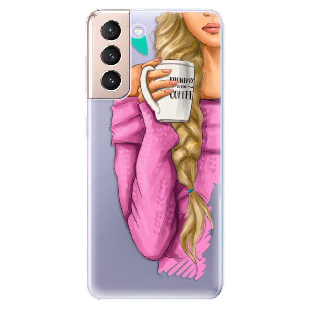 Odolné silikonové pouzdro iSaprio - My Coffe and Blond Girl - Samsung Galaxy S21