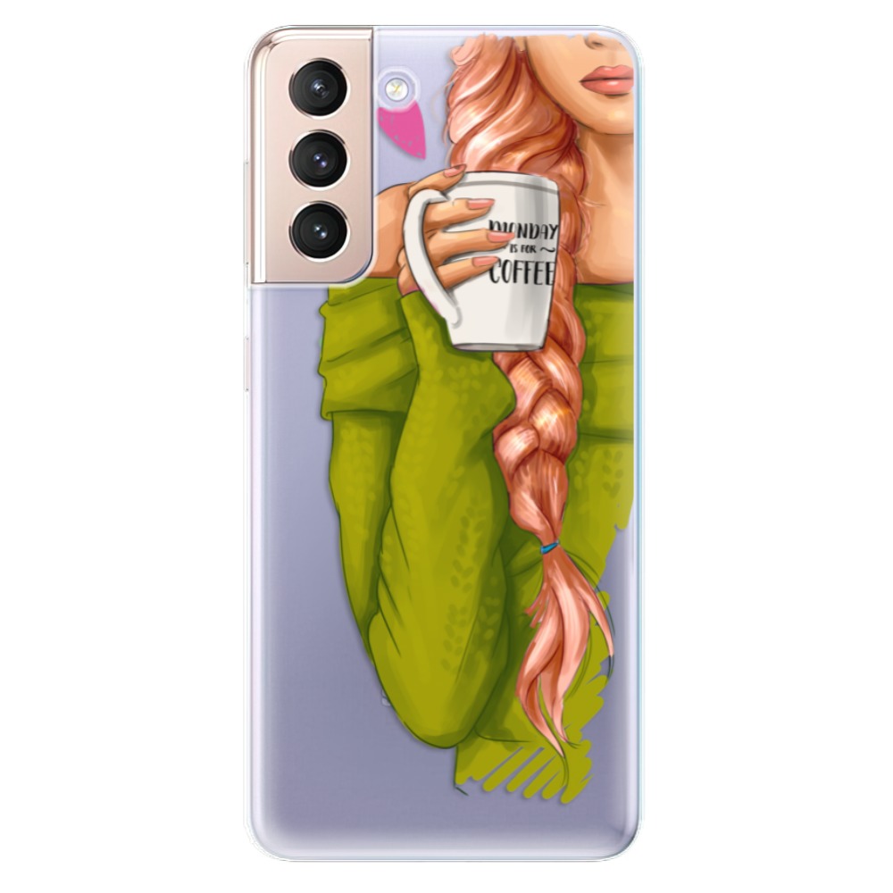 Odolné silikonové pouzdro iSaprio - My Coffe and Redhead Girl - Samsung Galaxy S21