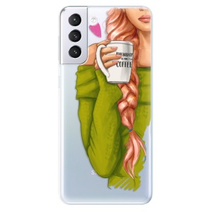 Odolné silikonové pouzdro iSaprio - My Coffe and Redhead Girl na mobil Samsung Galaxy S21 Plus 5G
