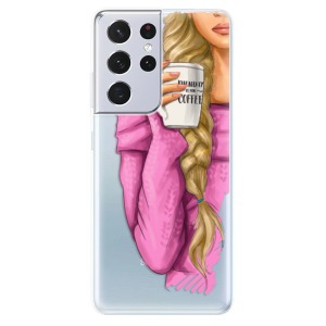 Odolné silikonové pouzdro iSaprio - My Coffe and Blond Girl na mobil Samsung Galaxy S21 Ultra 5G